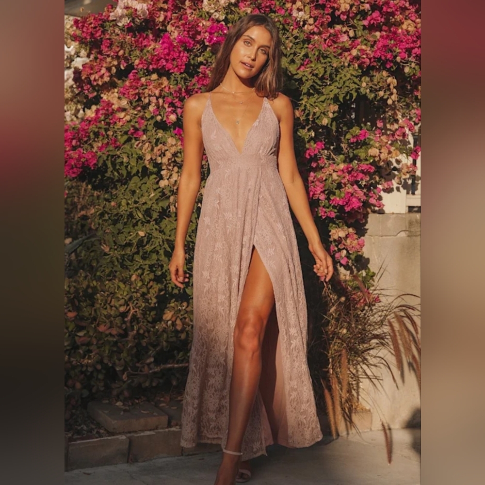 Lulus Stolen Moments Dusty Pink Lace-Up Lace Maxi Dress - Size M